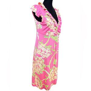 Lilly Pulitzer Clare Dress Size XS Pink Floral Empire Waist Silk Jersey Mini